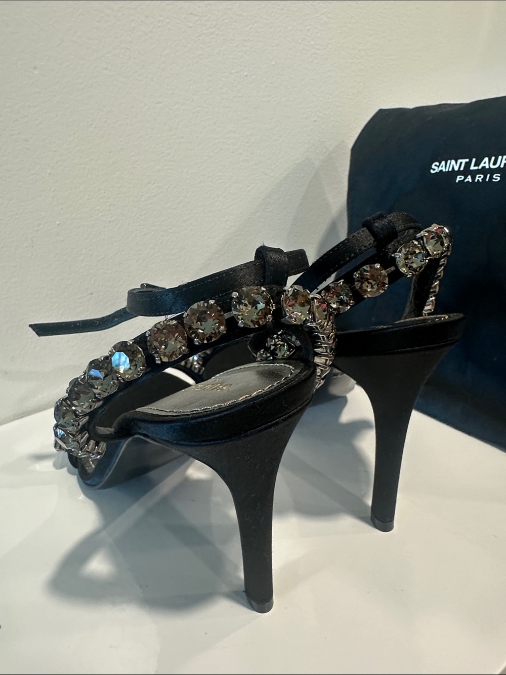 Saint Laurent Black Crystal-Strap Slingback Heels - Picture 6 of 9
